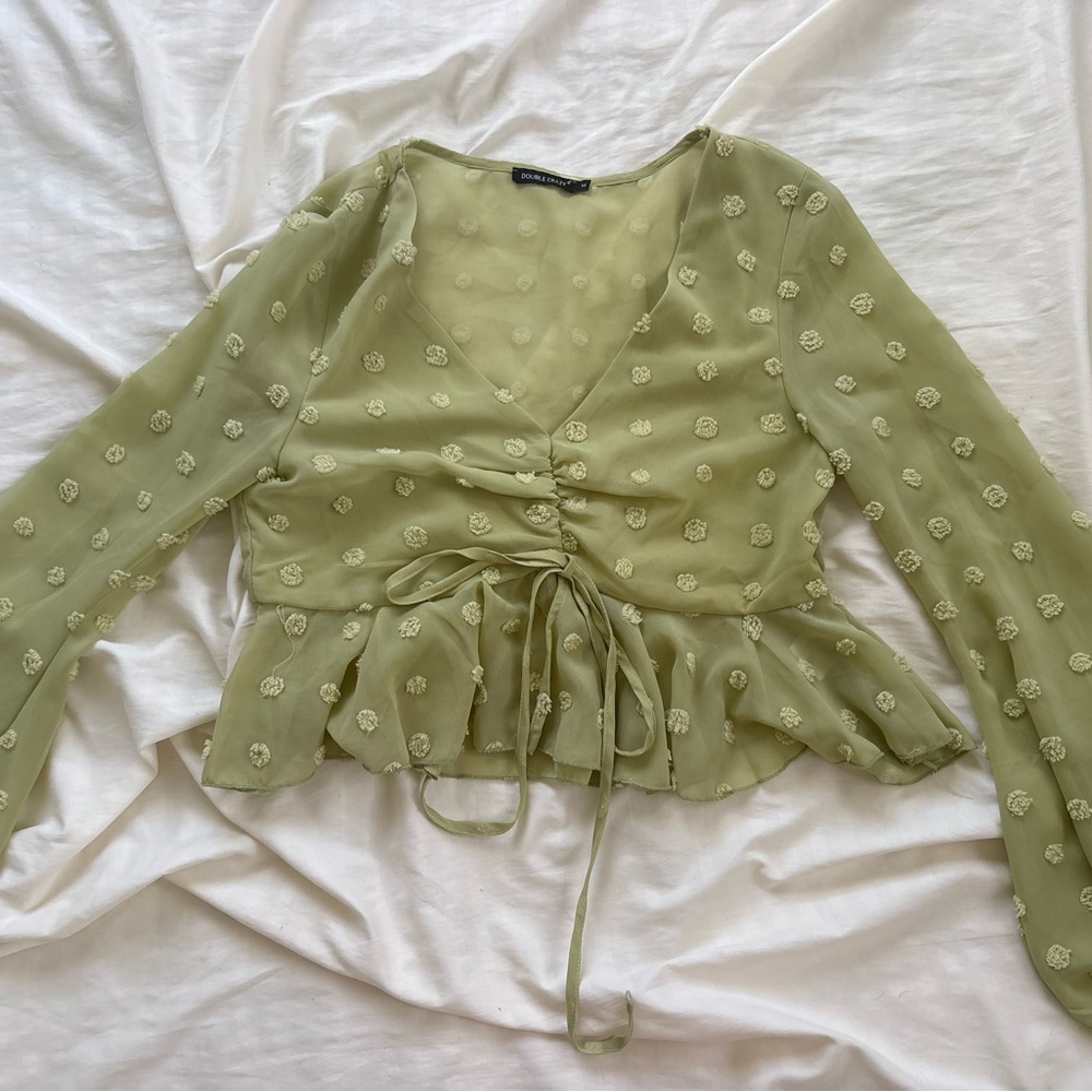 Green Polka Dot Chiffon Blouse
